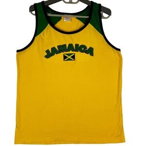 Island Tees Jamaica Tank Top Mens Large‎ (L) Yellow Cotton Graphic Sleeveless